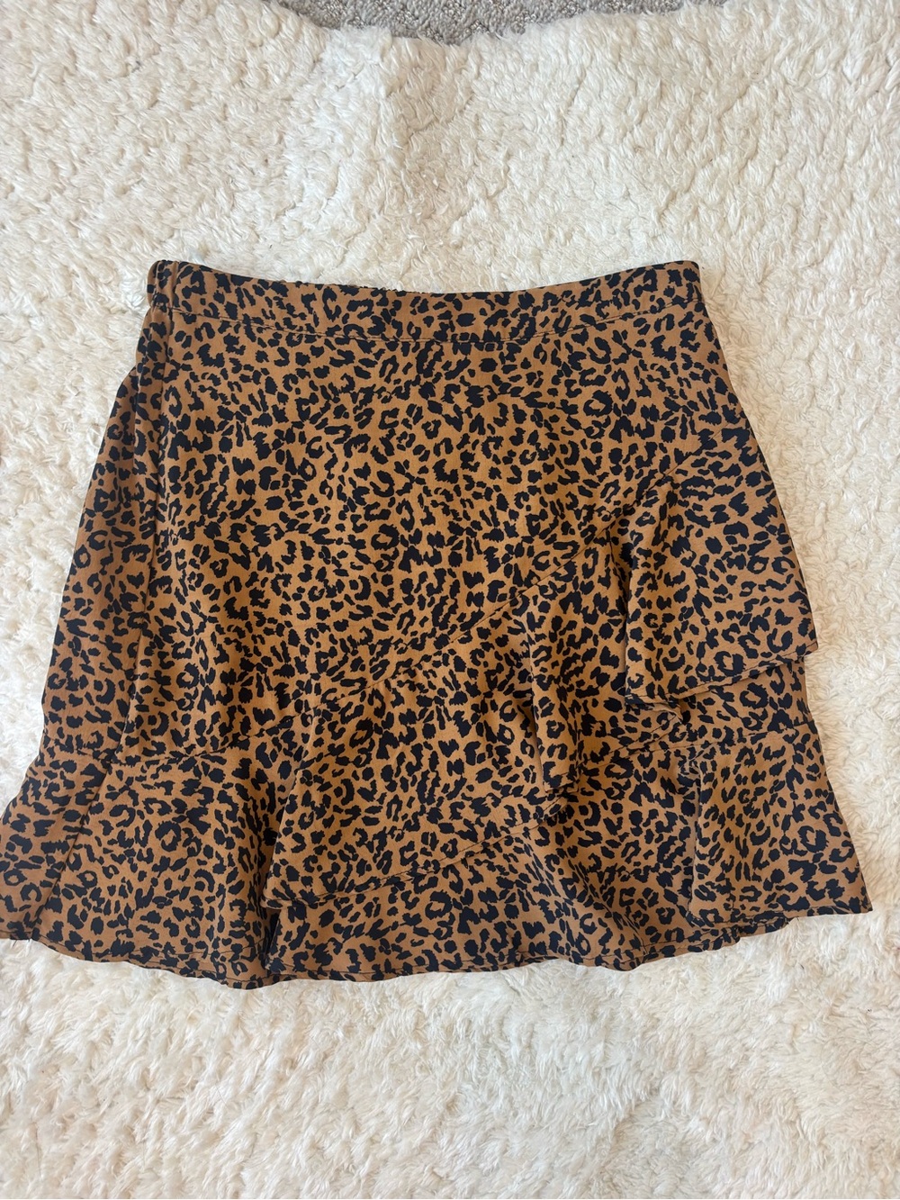 Leopard Print Ruffle Mini Skirt - Brown